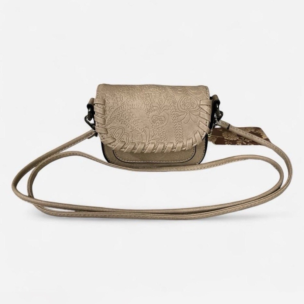 Sam & Hadley Women's Mini Beige Floral Embossed Crossbody Whipstitch, Strap